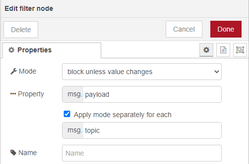 Filter node configuration